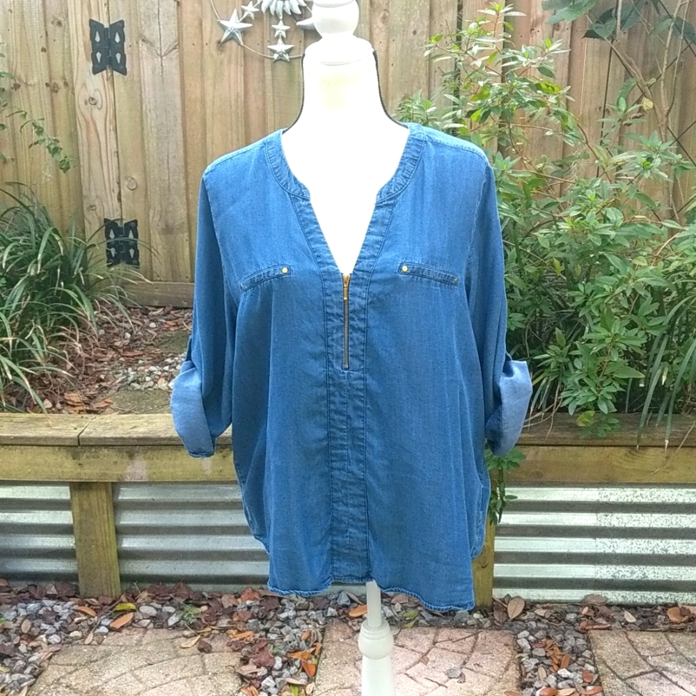 Tencel/ Denim look tunic blouse top